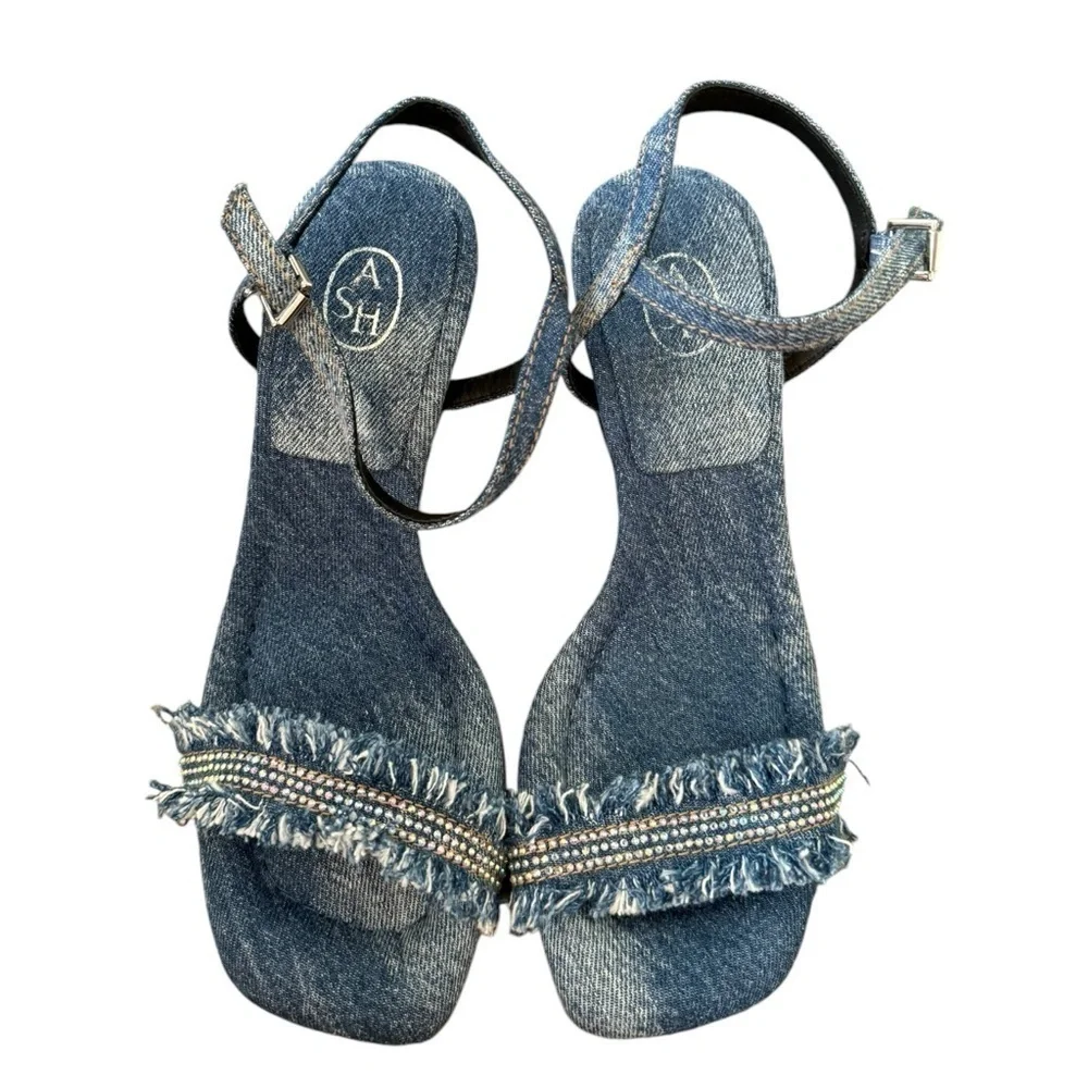 Ash Lover Ankle Strap Sandals Heels‎ 39 Denim Studded